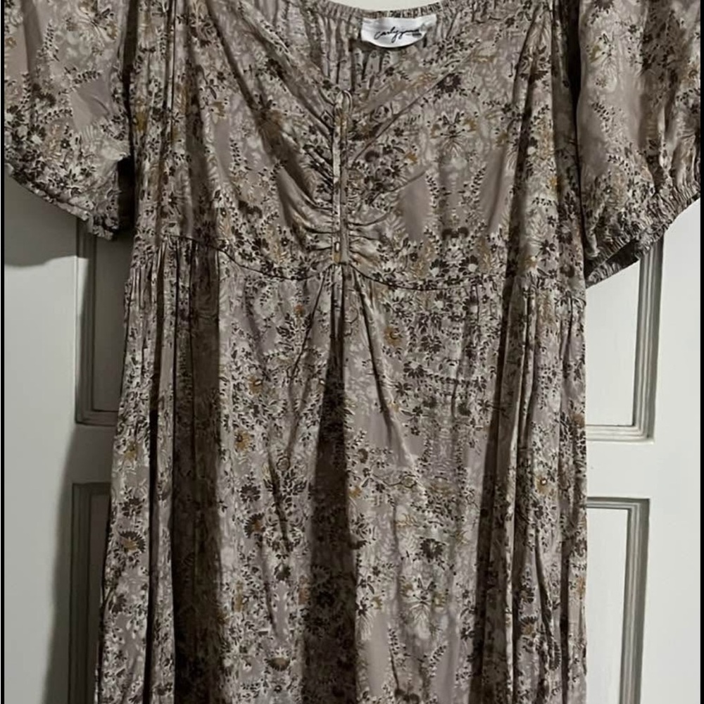 Carly Jean Los Angeles Floral Dress - Cream and Brown